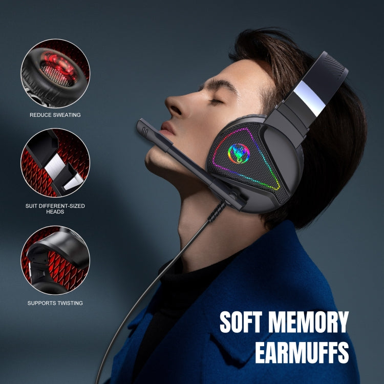 HXSJ F16 3.5mm + USB Port RGB Light Stereo Gaming Headset with Microphone(Black)