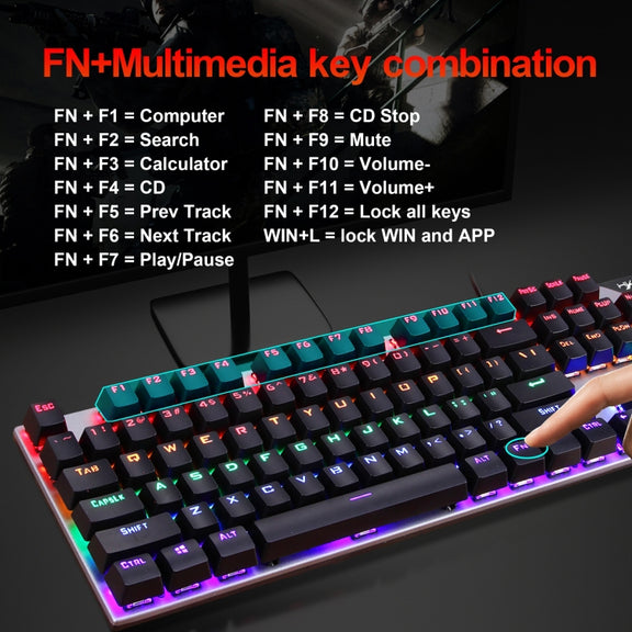 HXSJ L300 104 Keys USB Port LED Lighting Wired Mechanical Keyboard(Black)
