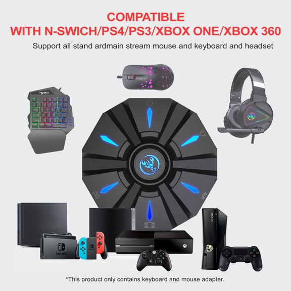 HXSJ P9 Portable Keyboard Mouse Converter for PS4 / Xbox One / PS3 / Xbox 360 / N-Switch(Black)