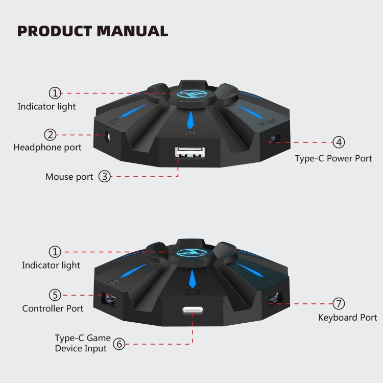 HXSJ P9 Portable Keyboard Mouse Converter for PS4 / Xbox One / PS3 / Xbox 360 / N-Switch(Black)