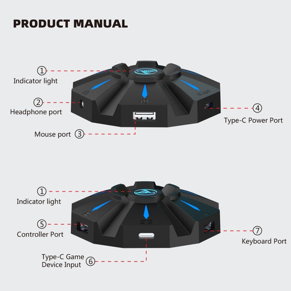 HXSJ P9 Portable Keyboard Mouse Converter for PS4 / Xbox One / PS3 / Xbox 360 / N-Switch(Black)