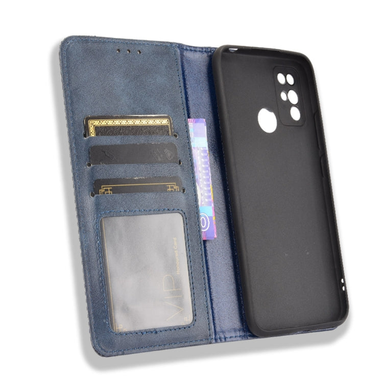 For Doogee X96 Pro Magnetic Buckle Retro Crazy Horse Texture Horizontal Flip Leather Case with Holder & Card Slots & Photo Frame(Blue)