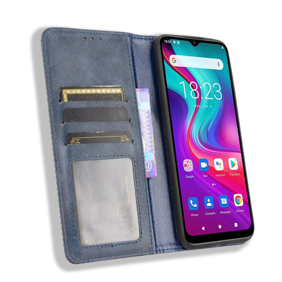 For Doogee X96 Pro Magnetic Buckle Retro Crazy Horse Texture Horizontal Flip Leather Case with Holder & Card Slots & Photo Frame(Blue)
