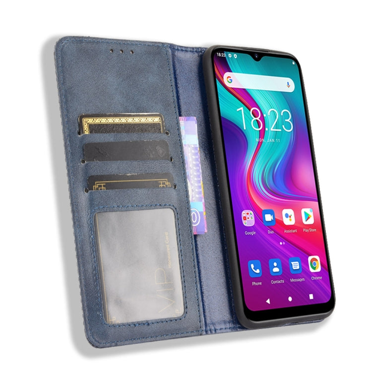 For Doogee X96 Pro Magnetic Buckle Retro Crazy Horse Texture Horizontal Flip Leather Case with Holder & Card Slots & Photo Frame(Blue)