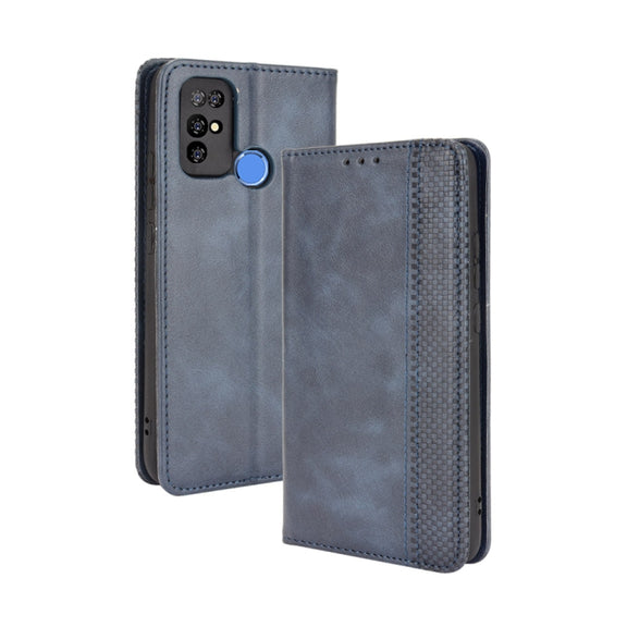 For Doogee X96 Pro Magnetic Buckle Retro Crazy Horse Texture Horizontal Flip Leather Case with Holder & Card Slots & Photo Frame(Blue)