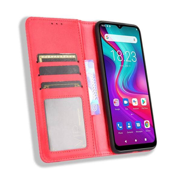 For Doogee X96 Pro Magnetic Buckle Retro Crazy Horse Texture Horizontal Flip Leather Case with Holder & Card Slots & Photo Frame(Red)