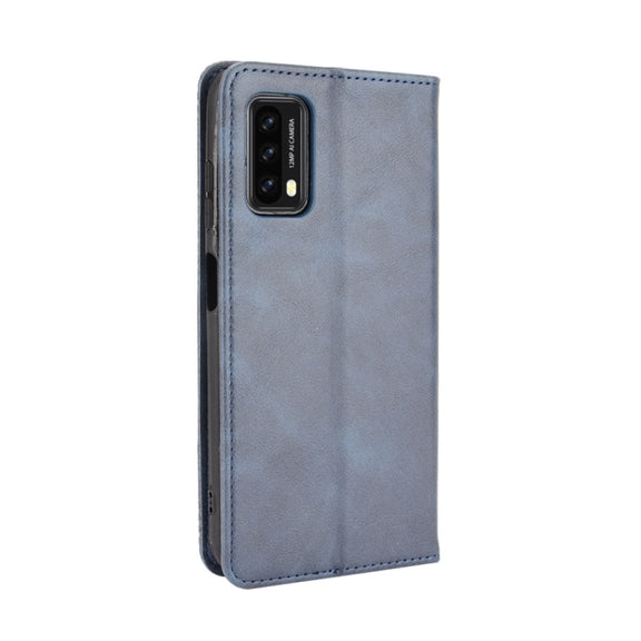 For Blackview A90 Magnetic Buckle Retro Crazy Horse Texture Horizontal Flip Leather Case with Holder & Card Slots & Photo Frame(Blue)