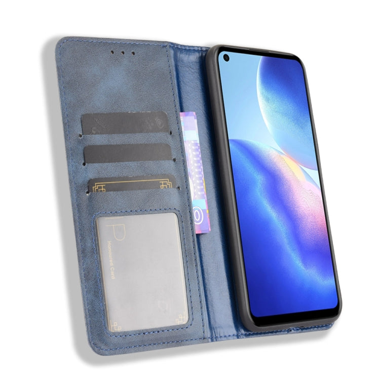 For Blackview A90 Magnetic Buckle Retro Crazy Horse Texture Horizontal Flip Leather Case with Holder & Card Slots & Photo Frame(Blue)
