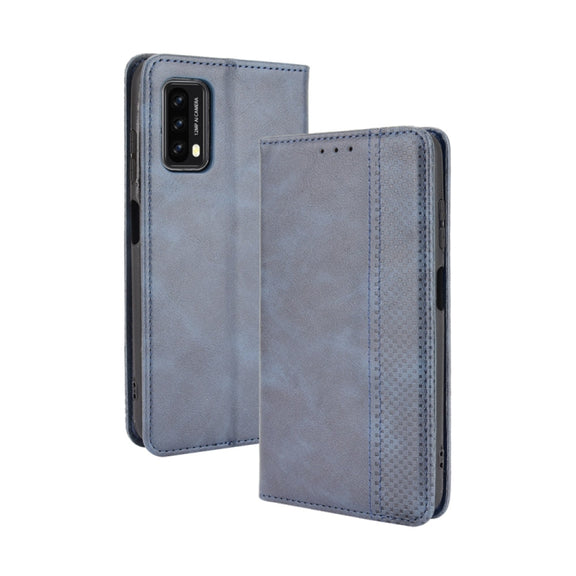 For Blackview A90 Magnetic Buckle Retro Crazy Horse Texture Horizontal Flip Leather Case with Holder & Card Slots & Photo Frame(Blue)