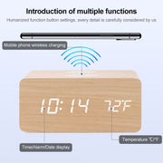KD8801 5W Wooden Creative Wireless Charger LED Mirror Digital Display Sub-alarm Clock, Regular Style(Black Wood White Characters)