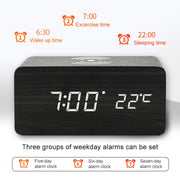 KD8801 5W Wooden Creative Wireless Charger LED Mirror Digital Display Sub-alarm Clock, Regular Style(Bamboo White Characters)