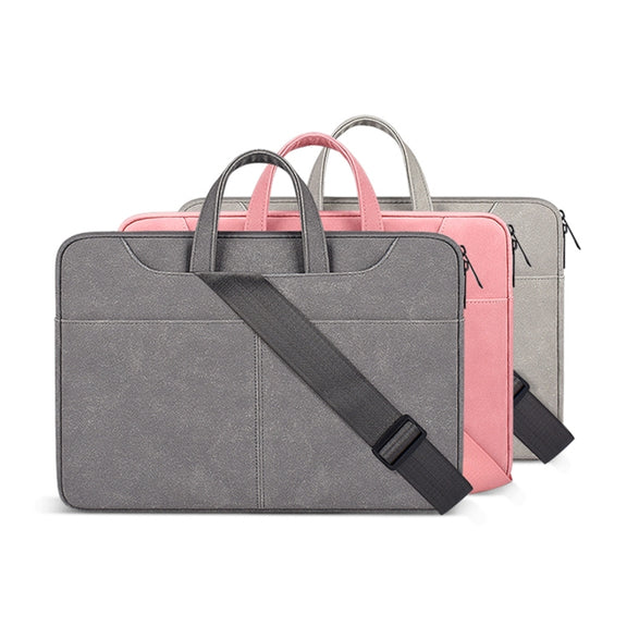 ST06SDJ Frosted PU Business Laptop Bag with Detachable Shoulder Strap, Size:15.6 inch(Pink)