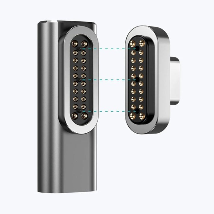 100W USB-C / Type-C Female to 20 Pin Magnetic USB-C / Type-C Male Elbow Adapter (Silver)
