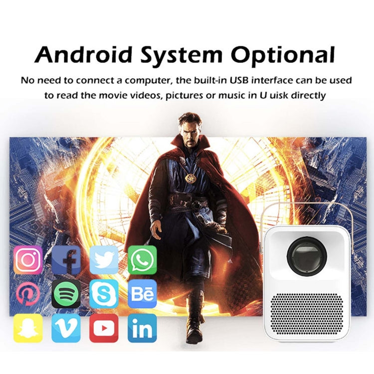 WEJOY Y1 1920x1080P 100 ANSI Lumens Portable Home Theater LED HD Digital Projector with Battery, Android 6.0, 1G+16G, EU Plug (White)