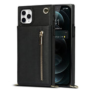 For iPhone 11 Pro Max Cross-body Zipper Square TPU+PU Back Cover Case with Holder & Card Slots & Wallet & Strap (Black)