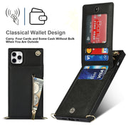 For iPhone 11 Pro Max Cross-body Zipper Square TPU+PU Back Cover Case with Holder & Card Slots & Wallet & Strap (Black)
