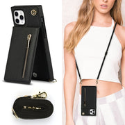 For iPhone 11 Pro Max Cross-body Zipper Square TPU+PU Back Cover Case with Holder & Card Slots & Wallet & Strap (Black)