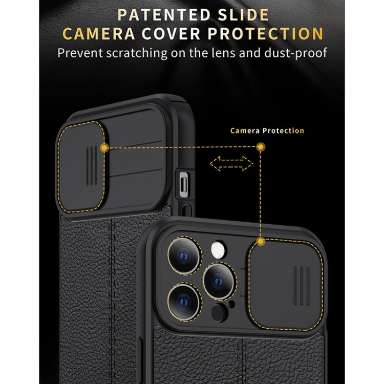 For iPhone 11 Pro Max Litchi Texture Sliding Camshield TPU Protective Case (Blue)
