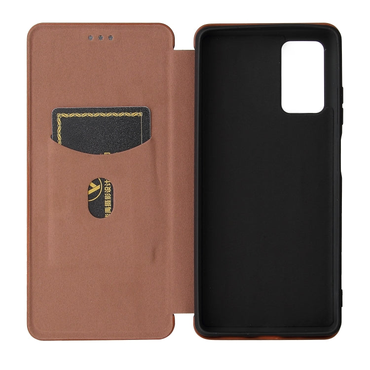 For Blackview A100 Carbon Fiber Texture Horizontal Flip TPU + PC + PU Leather Case with Card Slot(Brown)
