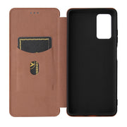 For Blackview A100 Carbon Fiber Texture Horizontal Flip TPU + PC + PU Leather Case with Card Slot(Brown)