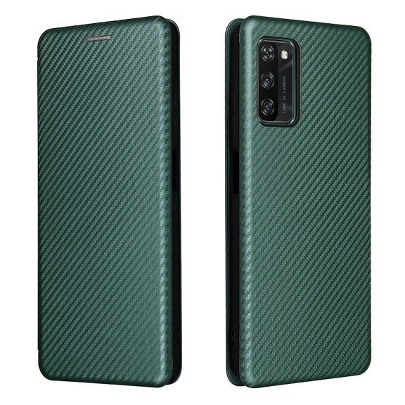 For Blackview A100 Carbon Fiber Texture Horizontal Flip TPU + PC + PU Leather Case with Card Slot(Green)