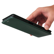 For Blackview A100 Carbon Fiber Texture Horizontal Flip TPU + PC + PU Leather Case with Card Slot(Green)