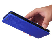 For Blackview A100 Carbon Fiber Texture Horizontal Flip TPU + PC + PU Leather Case with Card Slot(Blue)