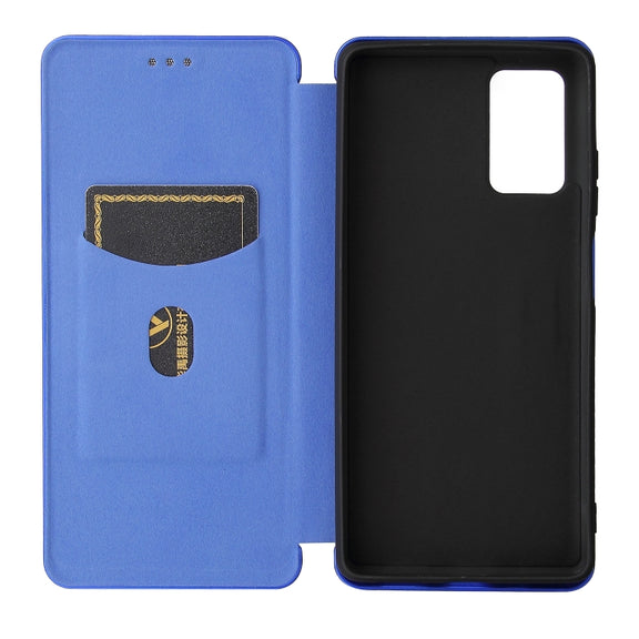 For Blackview A100 Carbon Fiber Texture Horizontal Flip TPU + PC + PU Leather Case with Card Slot(Blue)