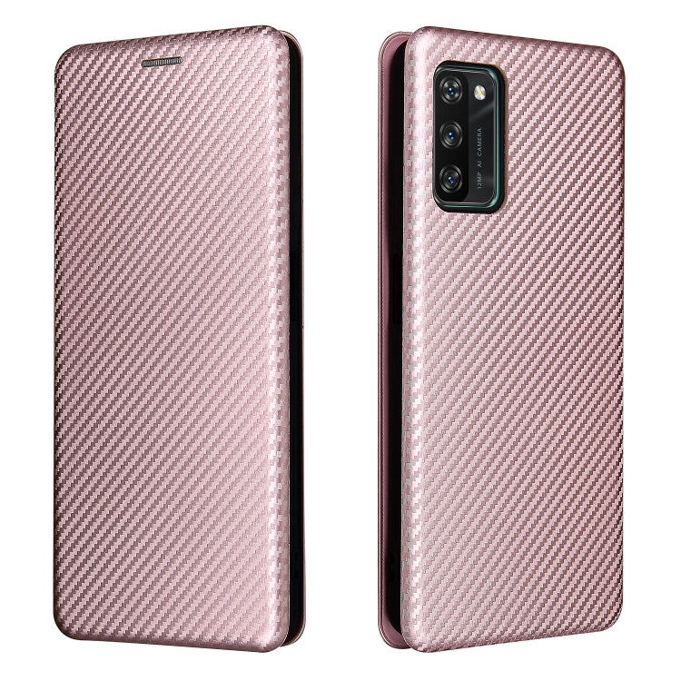 For Blackview A100 Carbon Fiber Texture Horizontal Flip TPU + PC + PU Leather Case with Card Slot(Pink)