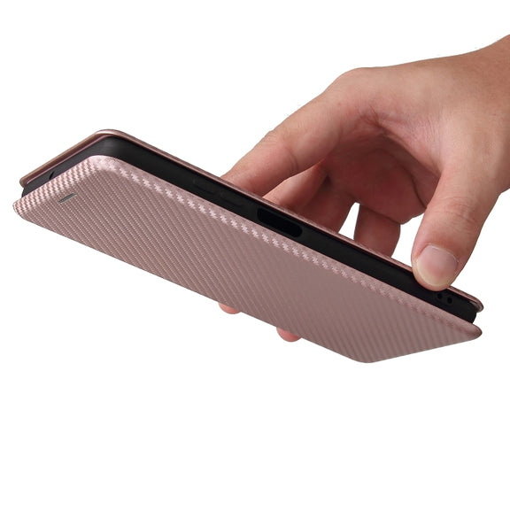 For Blackview A100 Carbon Fiber Texture Horizontal Flip TPU + PC + PU Leather Case with Card Slot(Pink)