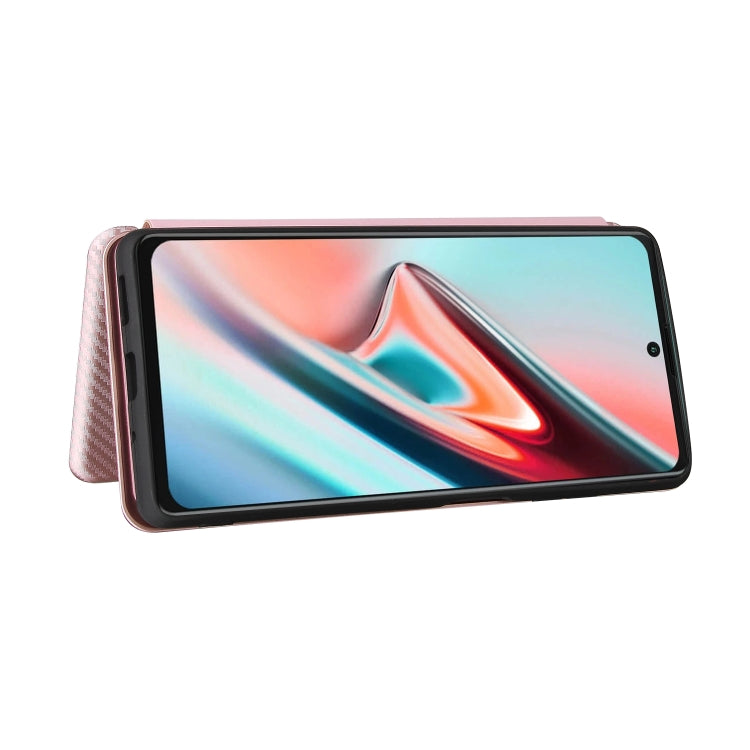 For Blackview A100 Carbon Fiber Texture Horizontal Flip TPU + PC + PU Leather Case with Card Slot(Pink)