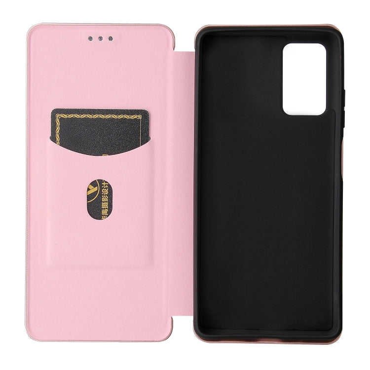 For Blackview A100 Carbon Fiber Texture Horizontal Flip TPU + PC + PU Leather Case with Card Slot(Pink)