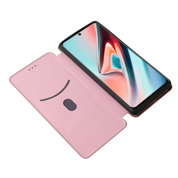 For Blackview A100 Carbon Fiber Texture Horizontal Flip TPU + PC + PU Leather Case with Card Slot(Pink)