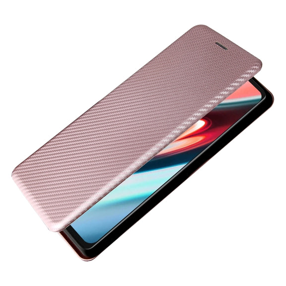 For Blackview A100 Carbon Fiber Texture Horizontal Flip TPU + PC + PU Leather Case with Card Slot(Pink)
