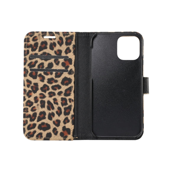 For iPhone 13 Leopard Pattern Horizontal Flip PC + PU Leather Case with Holder & Card Slots & Wallet(Yellow)
