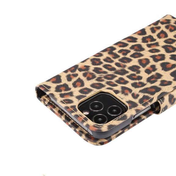 For iPhone 13 Leopard Pattern Horizontal Flip PC + PU Leather Case with Holder & Card Slots & Wallet(Yellow)