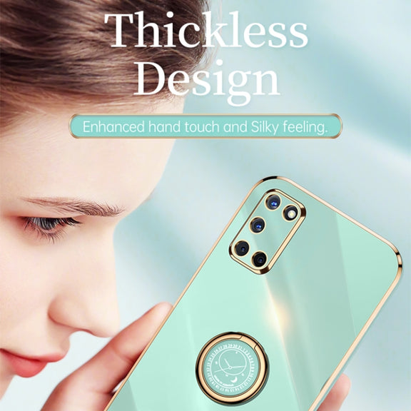For OPPO A52 XINLI Straight 6D Plating Gold Edge TPU Shockproof Case with Ring Holder(Mint Green)