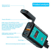 WUPP ZH-1422B2 DC12-24V Motorcycle Square Single USB + PD Fast Charging Charger with Switch + Voltmeter + Integrated SAE Socket + 1m SAE Socket Cable