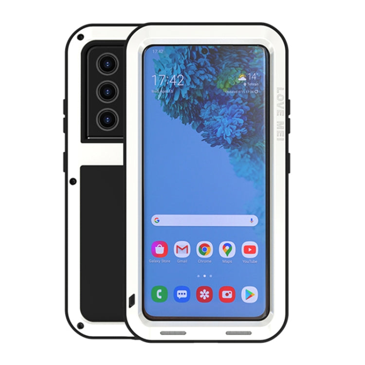 For Samsung Galaxy S21 Ultra 5G LOVE MEI Metal Shockproof Water-resistant Dustproof Protective Case without Glass(White)