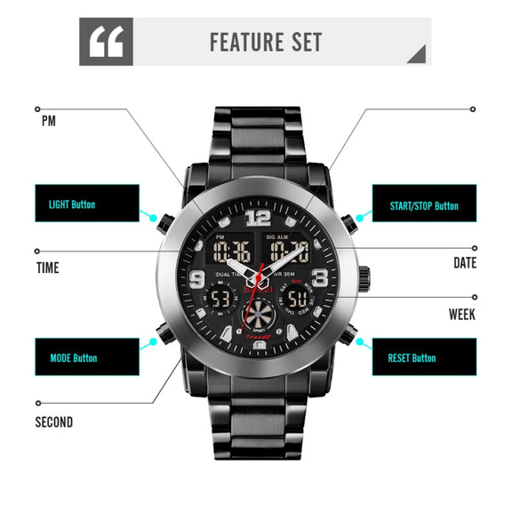 SKMEI 1642 Three-time Display Luminous Electronic Watch, Support Alarm Clock(Black)