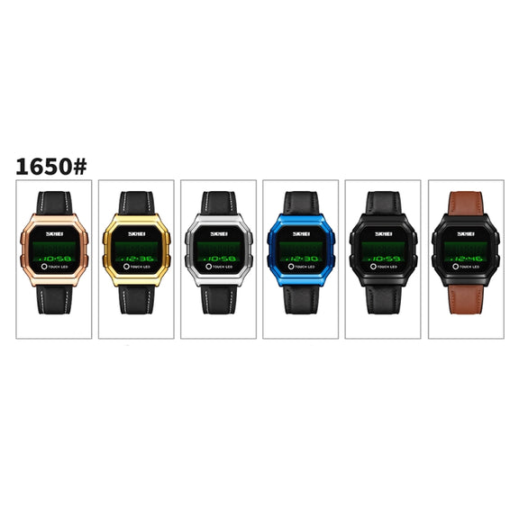 SKMEI 1650 Leather Strap Version LED Digital Display Electronic Watch with Touch Luminous Button(Black)
