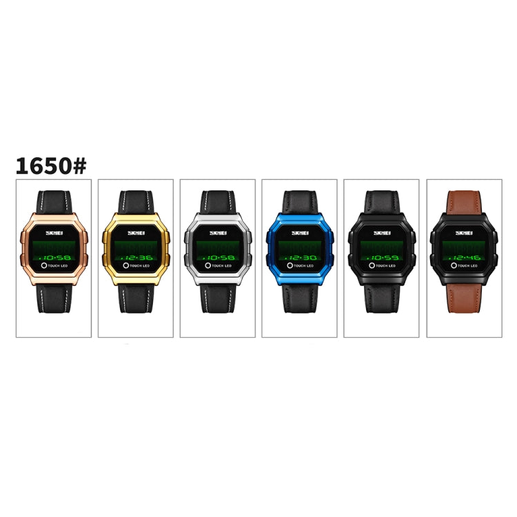 SKMEI 1650 Leather Strap Version LED Digital Display Electronic Watch with Touch Luminous Button(Black Shell Brown Belt)