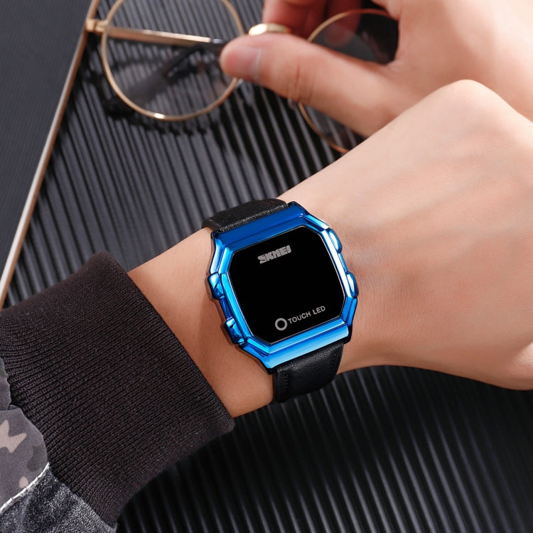SKMEI 1650 Leather Strap Version LED Digital Display Electronic Watch with Touch Luminous Button(Black)
