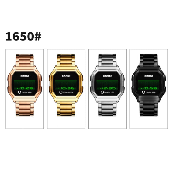 SKMEI 1650 Steel Strap Version LED Digital Display Electronic Watch with Touch Luminous Button(Black)