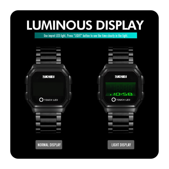 SKMEI 1650 Steel Strap Version LED Digital Display Electronic Watch with Touch Luminous Button(Rose Gold)