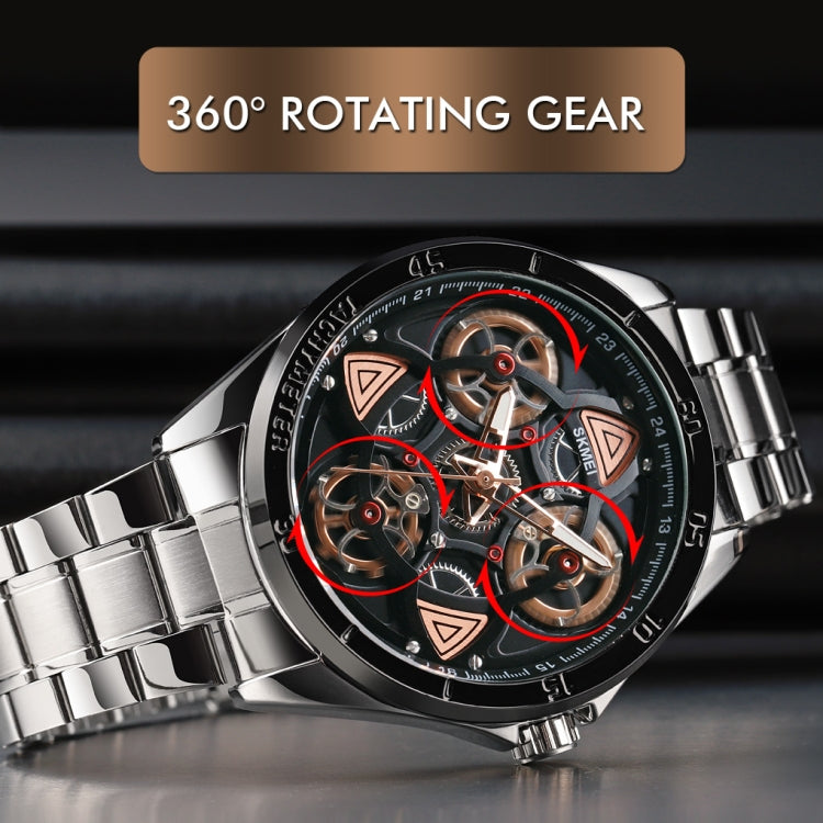 SKMEI 1678 Men Water-resistant Quartz Watch with Rotatable Gear Dial(Black Shell Black Surface)