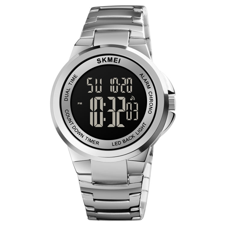 SKMEI 1712 Dual Time LED Digital Display Luminous Stainless Steel Strap Electronic Watch(Silver and Black)