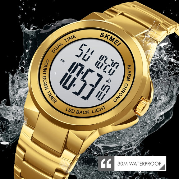 SKMEI 1712 Dual Time LED Digital Display Luminous Stainless Steel Strap Electronic Watch(Silver and Black)