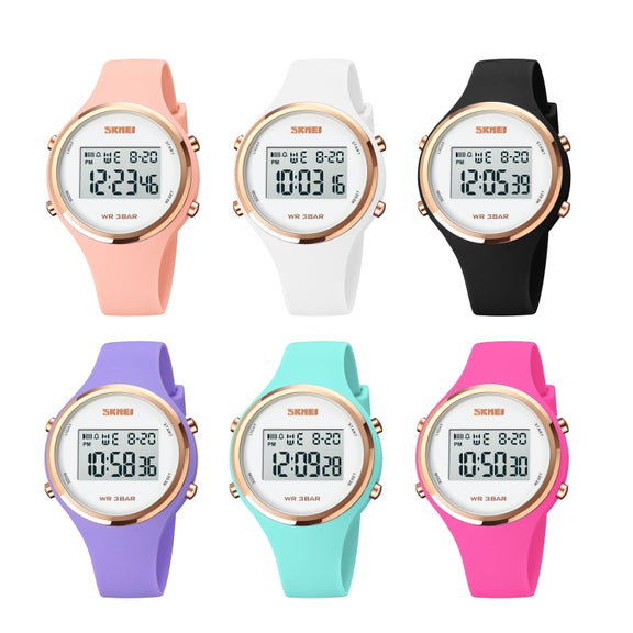 SKMEI 1720 Round Dial LED Digital Display Luminous Silicone Strap Electronic Watch(Rose Red)