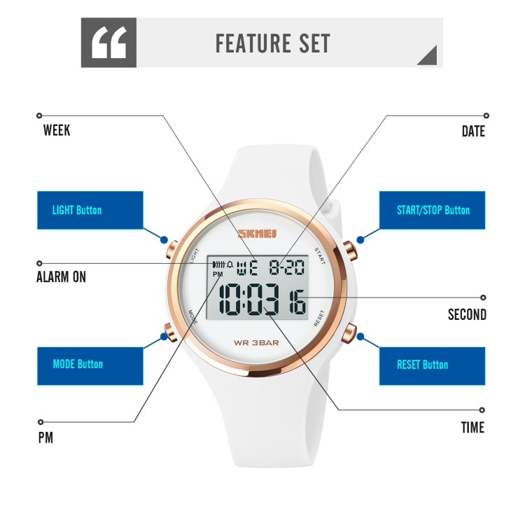 SKMEI 1720 Round Dial LED Digital Display Luminous Silicone Strap Electronic Watch(White)